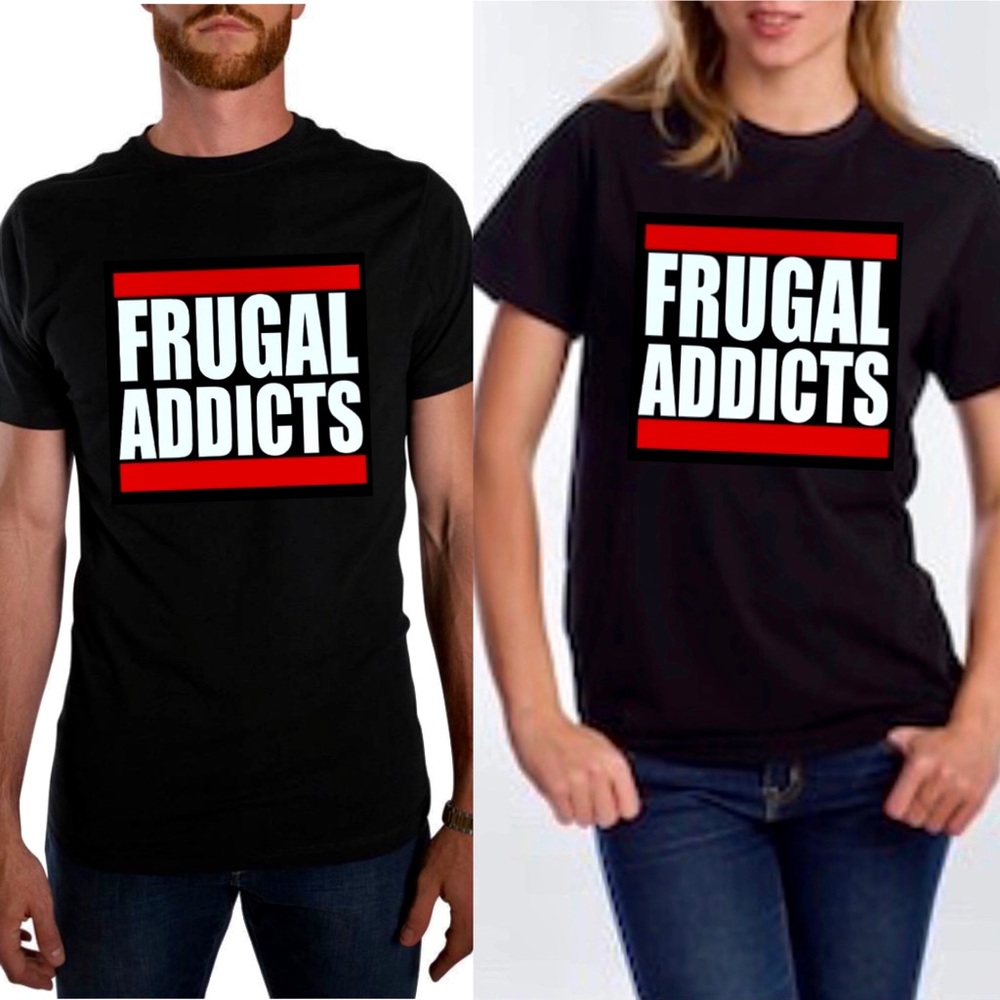 NEW  Frugal Addicts Black T-Shirt